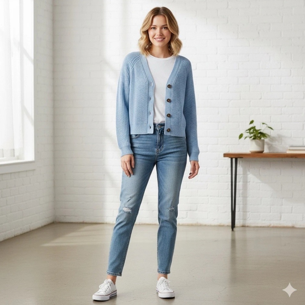 NWT Style & Co Blue Chunky Knit Button Cardigan Cable Knit Sweater Women's Large